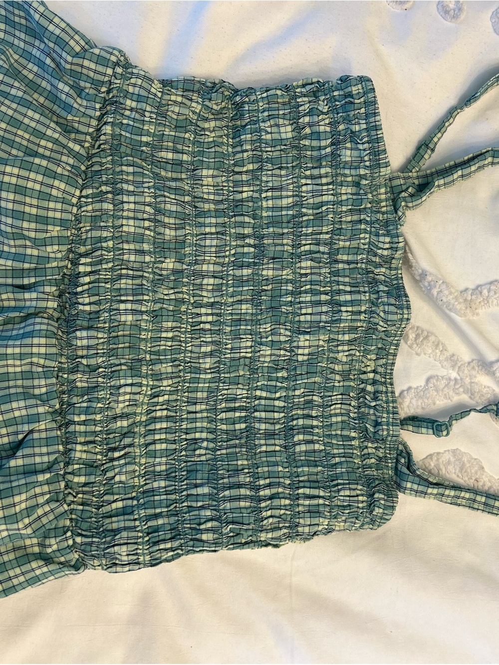 Old Navy Teal Green Plaid Smocked Spaghetti-Strap Camisole